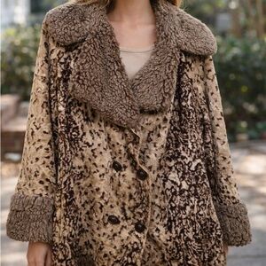 Vintage Brown Pea Coat with Faux Fur Trim